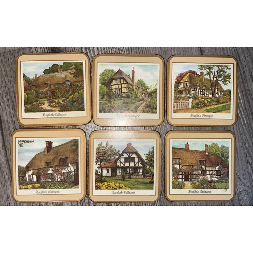 Pimpernel English Cottages Drink Coasters Set of 6 Cork Back Vintage